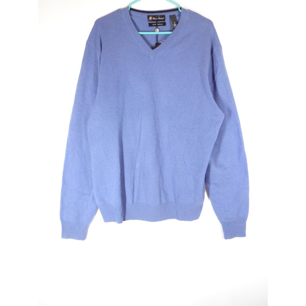 Daniel Bishop V-Neck Sweater Mens XL Blue 100% Cashmere Luxury Knitwear NWT